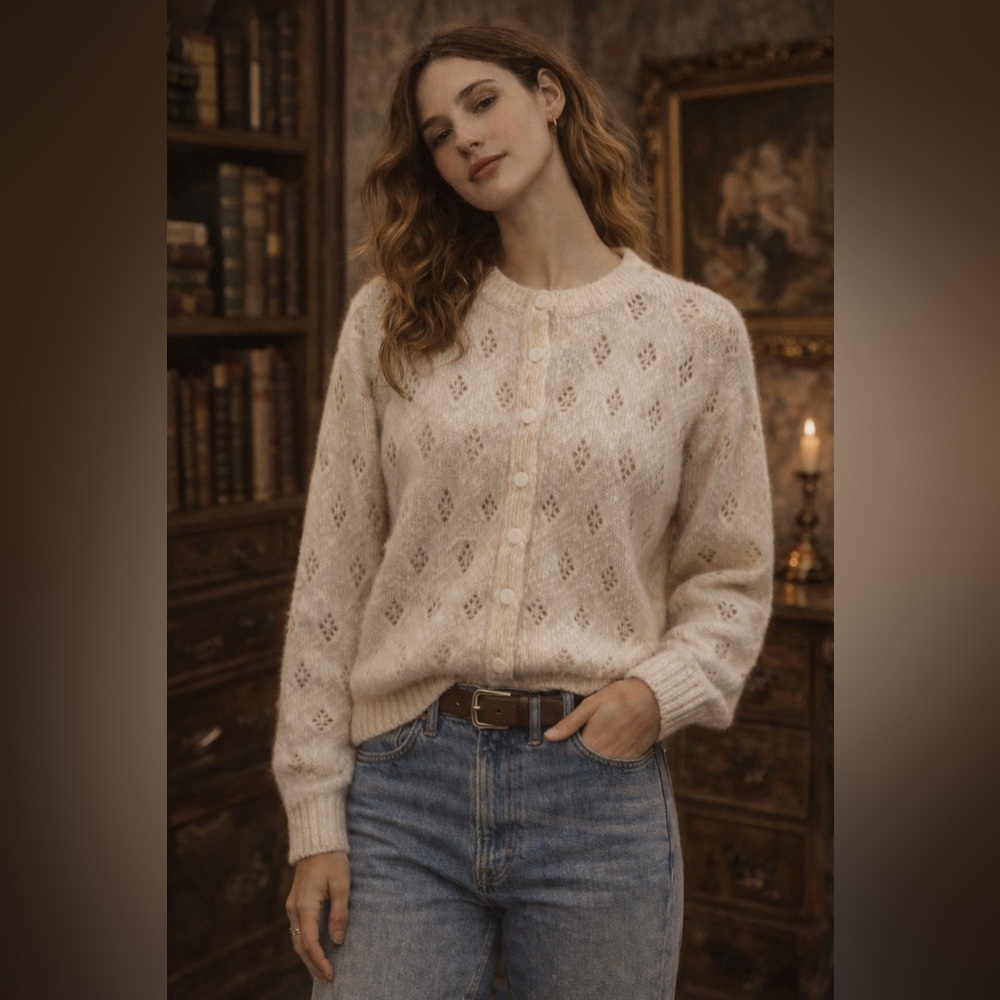 Vintage Made in Scotland cream wool cardigan, size 40 (M)